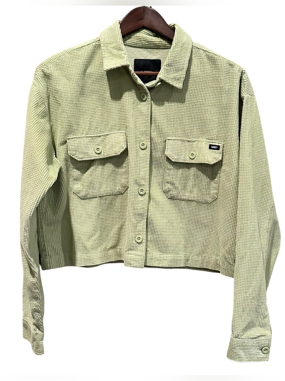 Vans Lime Green Corduroy Button Up Cropped Long Sleeve Jacket Women’s Size Small - Picture 2 of 9